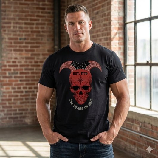 250 Years of Grit Patriotic Red Skull T-Shirt