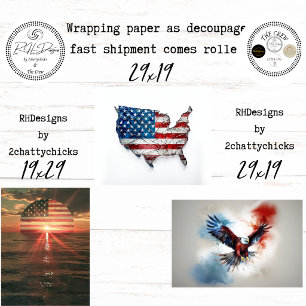 250e Amerikaanse Verjaardagsvlag Adelaar Decoupage Inpakpapier Vel