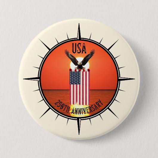 250e Viering Onafhankelijkheidsdag Adelaar en Vlag Ronde Button 7,6 Cm (Voorkant)