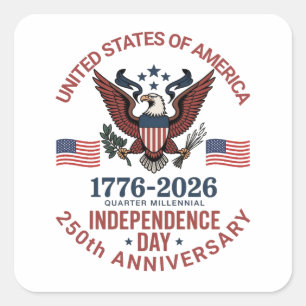 250ste Jubileum 4 juli -  patriottische Vierkante Sticker
