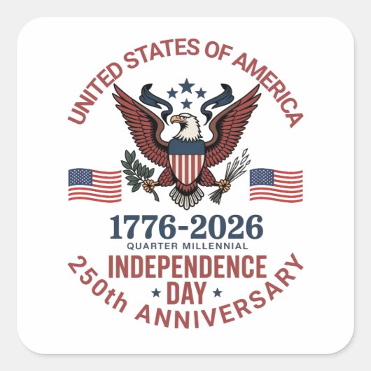 250ste Jubileum 4 juli - patriottische Vierkante Sticker (Voorkant)