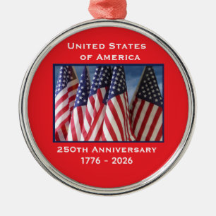 250ste Jubileum USA Patriotic Flags Premium Metalen Ornament