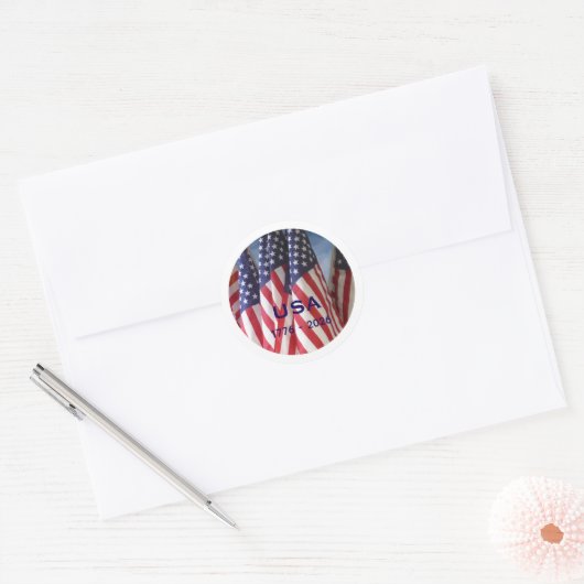 250ste Jubileum USA Patriotic Flags Premium Ronde Sticker (Envelop)