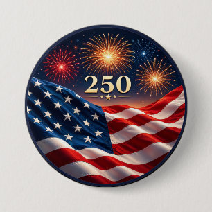 250ste Verjaardag Patriotische Vuurwerk Vlaggenfee Ronde Button 7,6 Cm