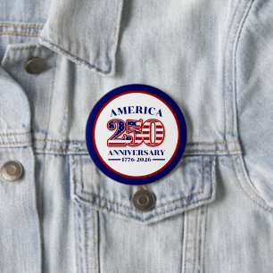 250ste Verjaardag USA Patriottisch 1776–2026 Ronde Button 7,6 Cm