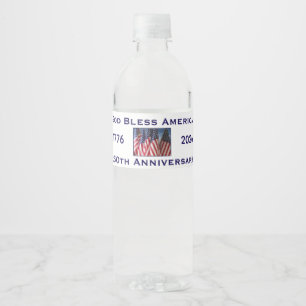 250ste verjaardag USA patriottische God zegene Ame Waterfles Etiket