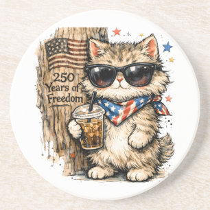 250ste Verjaardag USA Patriottische Kat Iced Coffe Zandsteen Onderzetter