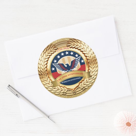 250th Anniversary USA Patriotic | 1776–2026 Ronde Sticker (Envelop)