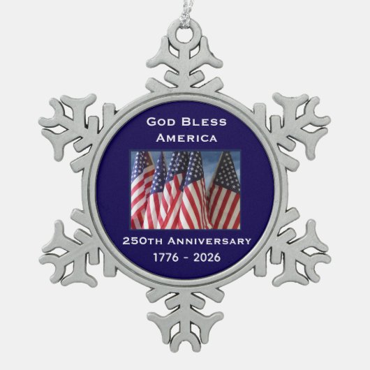 250th Anniversary USA Patriotic God Bless America Tin Sneeuwvlok Ornament (Voorkant)