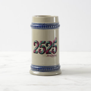 2525 Kerst STEIN, BLAUW/GRIJS 22 OZ / WIT/GOUDE Bierpul
