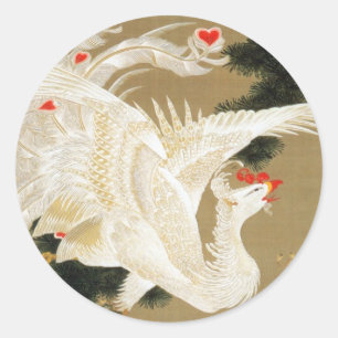 25. 老 白 図, 若 冲 Pine-tree & Phoenix, Jakuchu Ronde Sticker