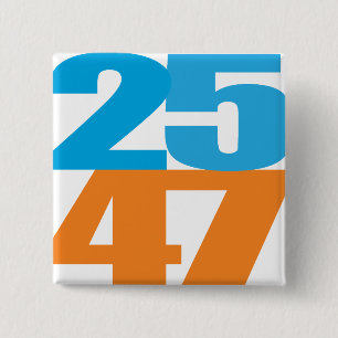 25 47 Blauw/Oranje Vierkante Button 5,1 Cm