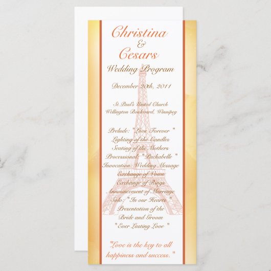 25 4 x 9 Programme Mariage Paris Peach (Devant / Derrière)