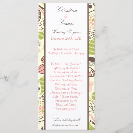 25 4 x 9 Trouwprogramma Spring Pink/Green Floral Programma (Voorkant)