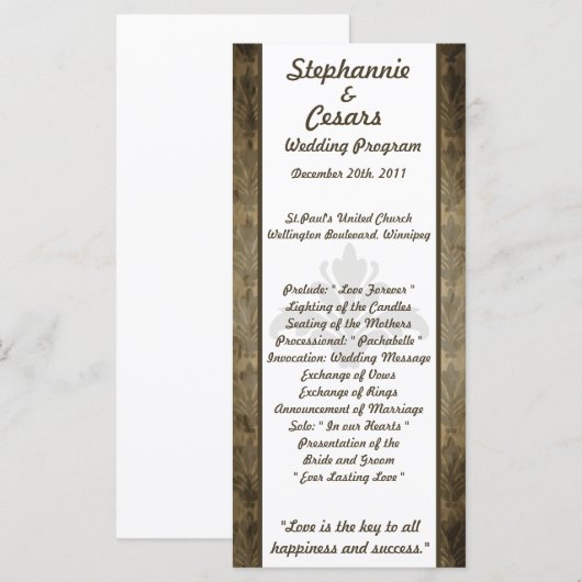 25 4x9 bruiloft programma  bruin damast (Voorkant / Achterkant)
