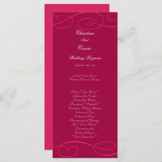 25 4x9 bruiloft programma Raspberry Pink Loops / S (Voorkant / Achterkant)