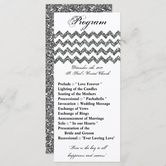 25 4x9 bruiloft programma zilveren glitter chevron (Voorkant / Achterkant)