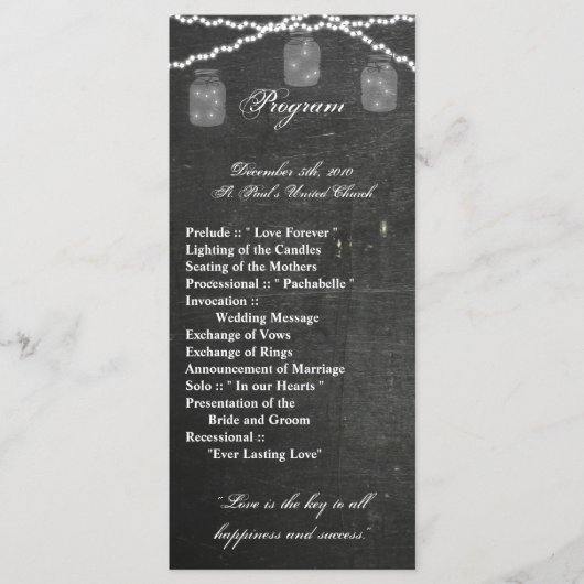 25 4x9 het Programma van het huwelijk Mason Jar Ko (Voorkant)