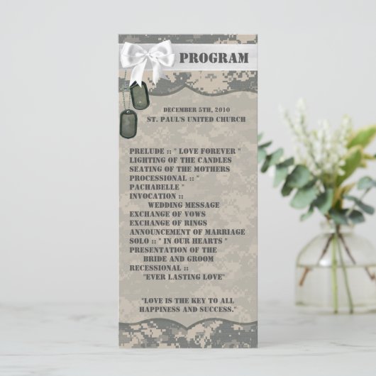 25 4x9 Huwelijksprogramma ARMY ACU Uniform Camo Ca Programma (Staand voorkant)