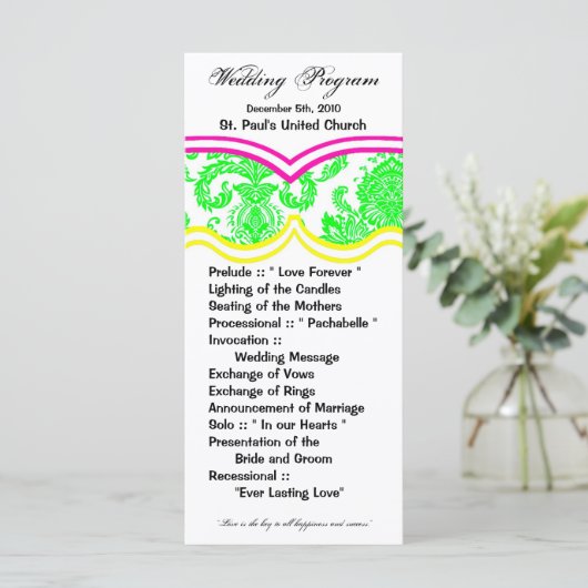 25 4x9 huwelijksprogramma Damask Lace Print Patroo Programma (Staand voorkant)