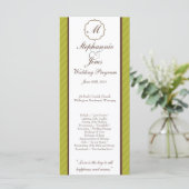 25 4x9 Huwelijksprogramma Groene en Bruine Damask Programma (Staand voorkant)