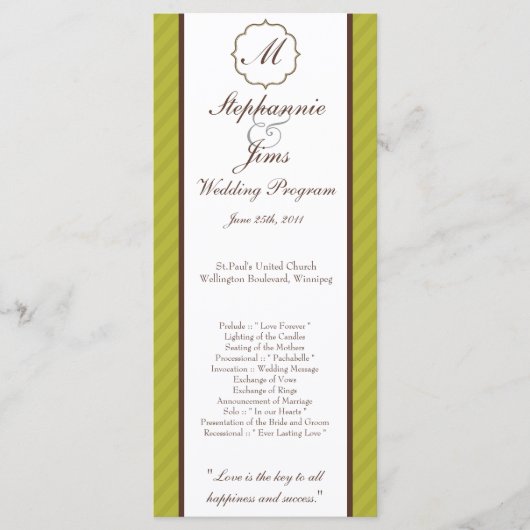 25 4x9 Huwelijksprogramma Groene en Bruine Damask Programma (Voorkant)