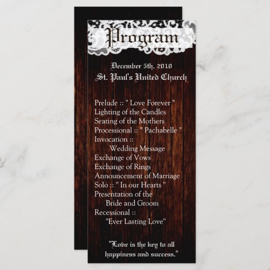 25 4x9 Huwelijksprogramma Land Donkere Schuur Hout Programma (Voorkant / Achterkant)