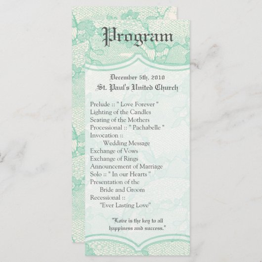 25 4x9 Huwelijksprogramma Land Mint Kant Print Programma (Voorkant / Achterkant)