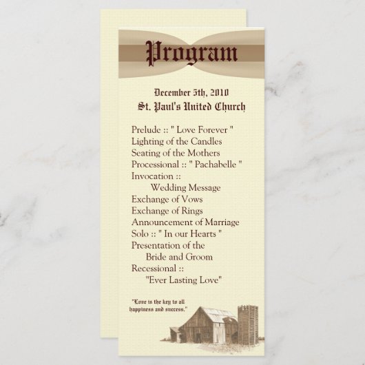 25 4x9 Huwelijksprogramma Landschuur Boerderij Programma (Voorkant / Achterkant)