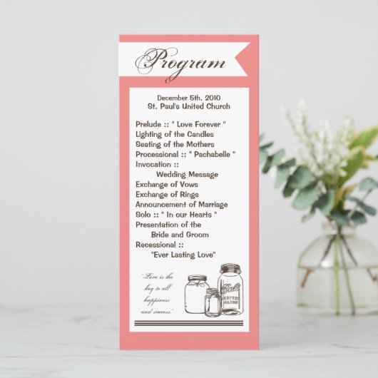 25 4x9 Huwelijksprogramma Mason Jar Country Rustic Programma (Staand voorkant)