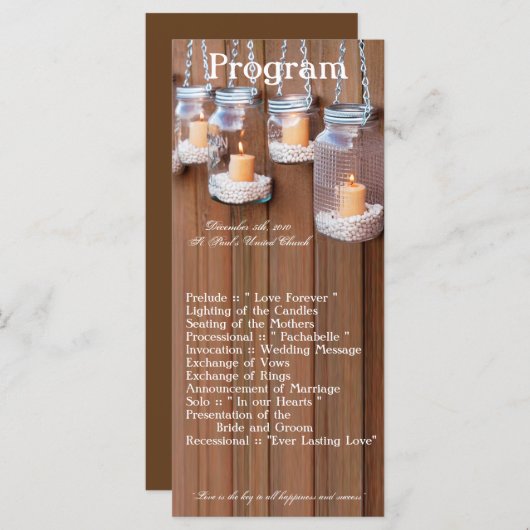 25 4x9 Huwelijksprogramma Mason Jar Kaarslicht Programma (Voorkant / Achterkant)