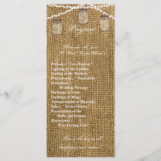 25 4x9 Huwelijksprogramma Mason Jar String Lights  Programma (Voorkant)
