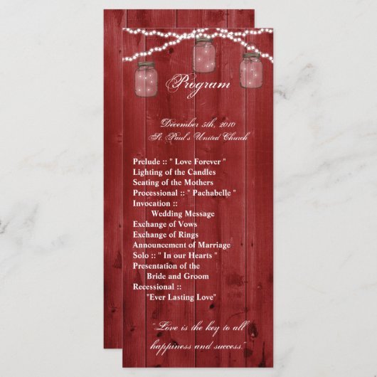 25 4x9 Huwelijksprogramma Mason Jar String Lights  Programma (Voorkant / Achterkant)