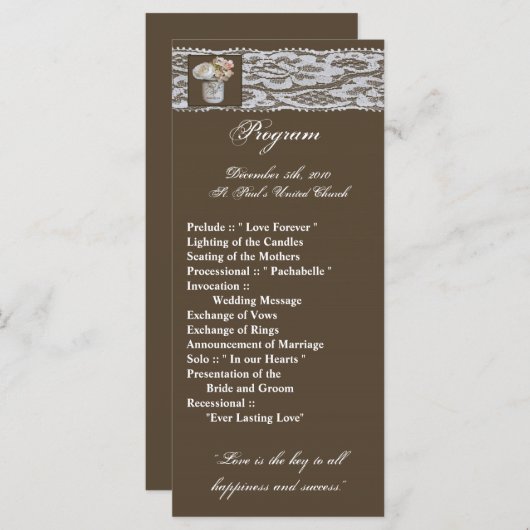 25 4x9 Huwelijksprogramma Mason Jars met Rozen Programma (Voorkant / Achterkant)