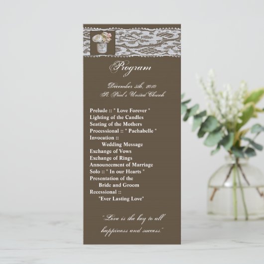 25 4x9 Huwelijksprogramma Mason Jars met Rozen Programma (Staand voorkant)