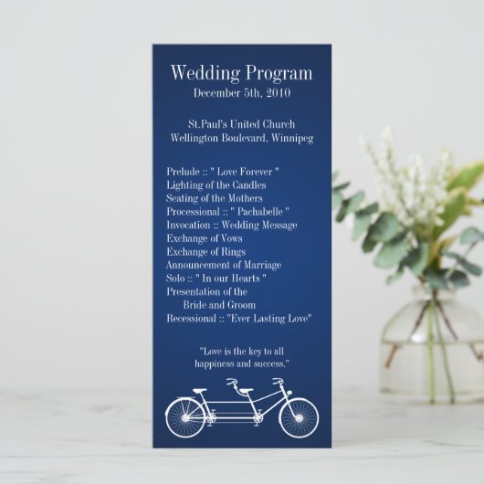 25 4x9 Huwelijksprogramma Navy Blue Double Bike Programma (Staand voorkant)