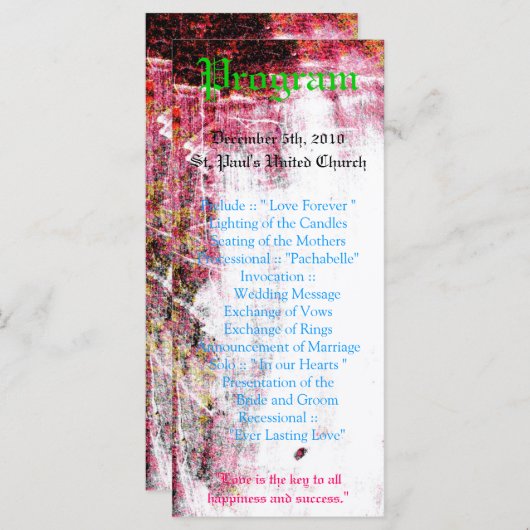 25 4x9 Huwelijksprogramma Neon Grunge Kraskleur Programma (Voorkant / Achterkant)