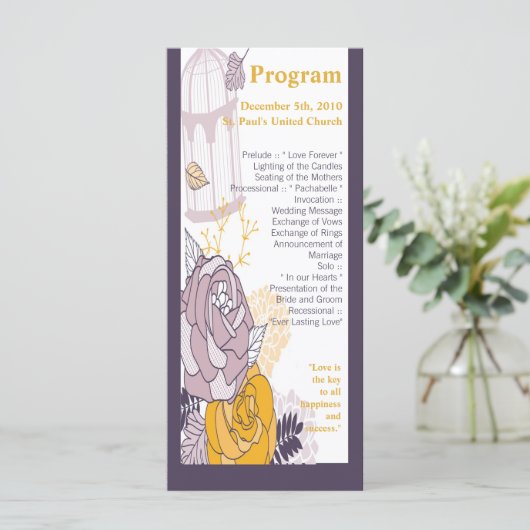 25 4x9 Huwelijksprogramma pruimenmosterd Roos Programma (Staand voorkant)