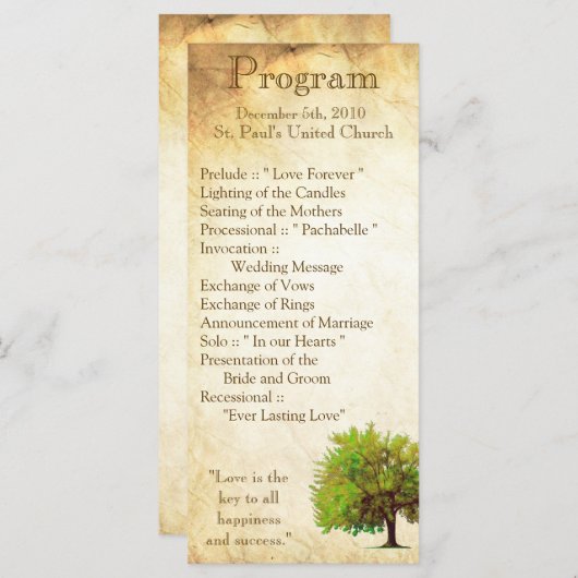 25 4x9 Huwelijksprogramma Spring Tree Aged Paper V Programma (Voorkant / Achterkant)