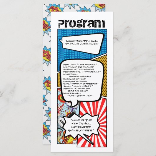 25 4x9 Huwelijksprogramma Stripboek Pop Art Programma (Voorkant / Achterkant)