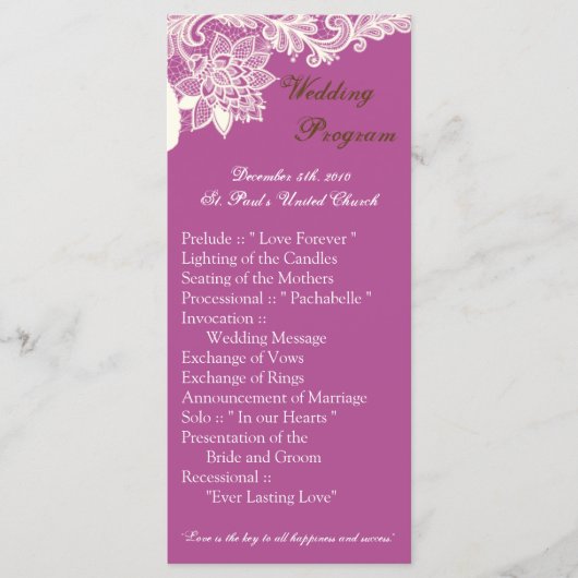 25 4x9 Huwelijksprogramma Victoriaans Lace Orch Programma (Voorkant)