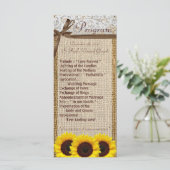 25 4x9 Huwelijksprogramma Zonnebloem Kant Burlap C Programma (Staand voorkant)
