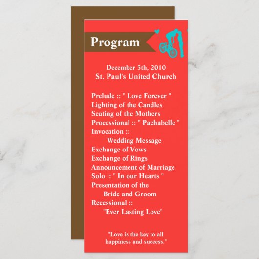 25 4x9 Programme de mariage Ado Love Couple sur vé (Devant / Derrière)