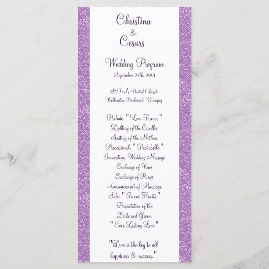 25 4x9 Programme de mariage Aiguille Swing Violet (Devant)