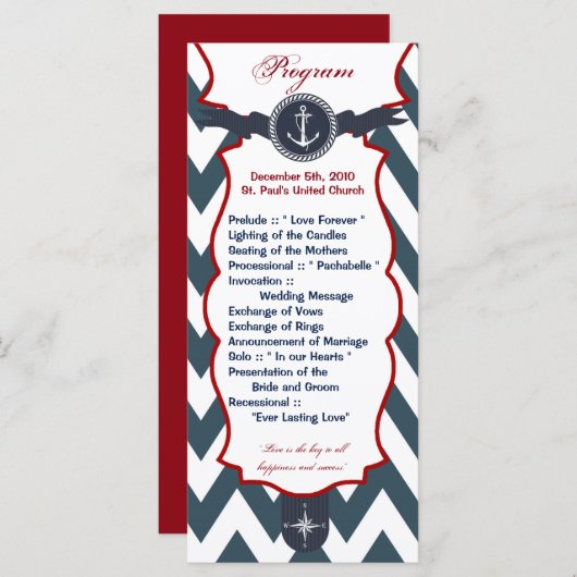 25 4x9 Programme de mariage Ancres nautiques Compa (Devant / Derrière)