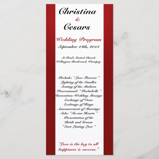 25 4x9 Programme de mariage Arbre blanc Rouge Band (Devant)