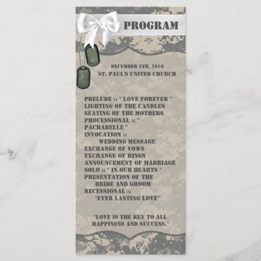 25 4x9 Programme de mariage ARMY ACU Camo Camou Un (Devant)