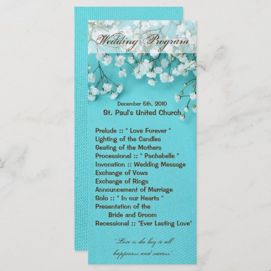 25 4x9 Programme de mariage Bébés Respiration Prin (Devant / Derrière)