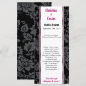 25 4x9 Programme de mariage Black Floral Hot Pink (Devant / Derrière)