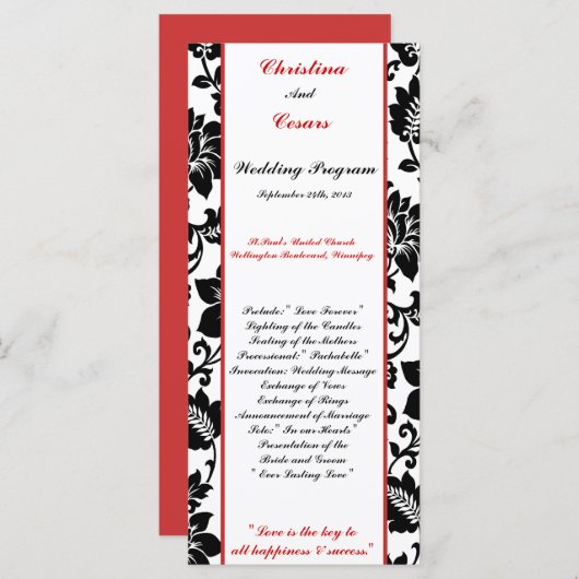 25 4x9 Programme de mariage Black Flourish Red Str (Devant / Derrière)